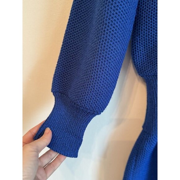 Vintage Epic Steven Womens Top Skirt Suit Large Cobalt Blue Wool Beaded 80s - Picture 6 of 14